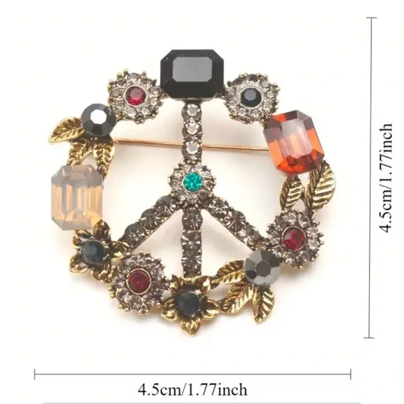 Multicolor Peace Sign Brooch Pin Boho Bohemian retro vintage hippie jewelry - Picture 2 of 2